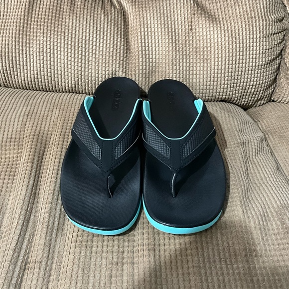 Adidas flip flop thong slide men’s size 9 black /aqua blue. - Picture 8 of 12
